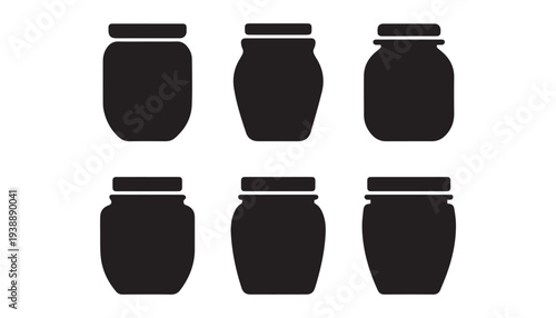 black color jar set of silhouette vector illustration, solid white background