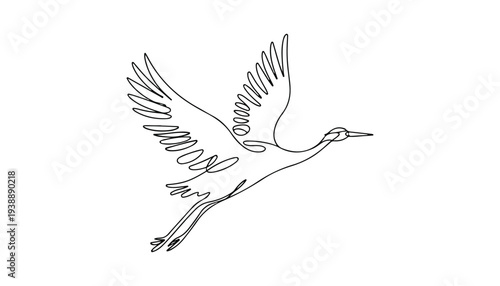 One continuous line illustration of an Cranes bird , isolated on white background.
