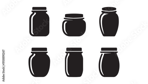 black color jar set of silhouette vector illustration, solid white background