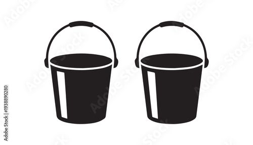 black color bucket set of silhouette vector illustration, solid white background