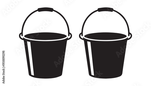 black color bucket set of silhouette vector illustration, solid white background