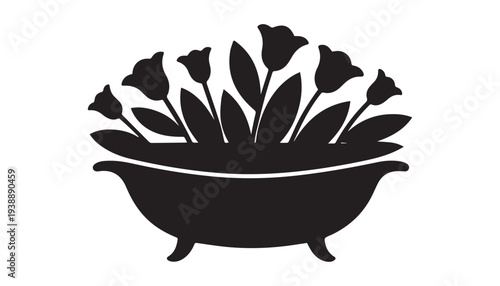 black color bathtub flower of silhouette vector illustration, solid white background