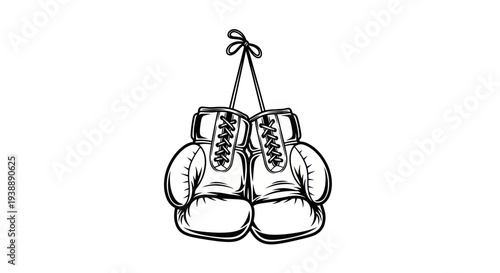 Black and White Boxing Gloves Hanging on White Background