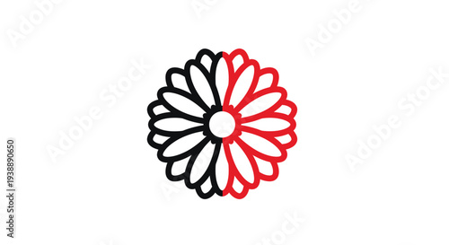 Half Black Half Red Flower Logo Design, Abstract Floral Symbol