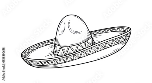 Hand-drawn Mexican Sombrero Hat Sketch on White Background