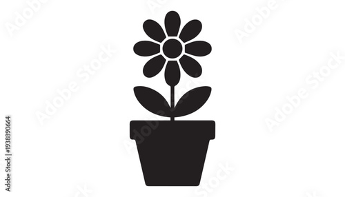 black color flowerpot of silhouette vector illustration, solid white background