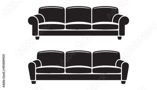 black color sofa set of silhouette vector illustration, solid white background