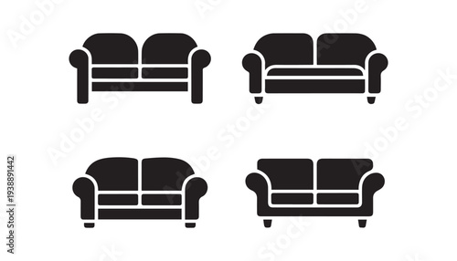 black color sofa set of silhouette vector illustration, solid white background