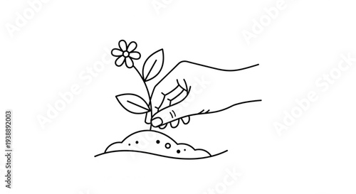 Hand planting flower in soil with care and nurturing symbolizing growth and new beginnings in gardening and sustainability