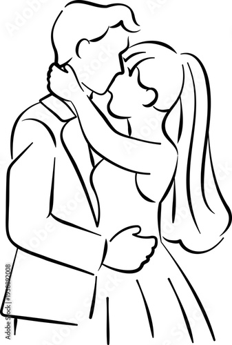 couple kissing vector Line Art
