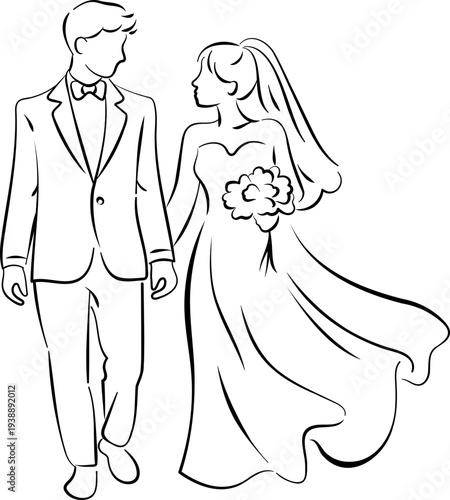 bride and groom vector illustration