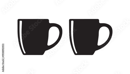 black color mug set of silhouette vector illustration, solid white background