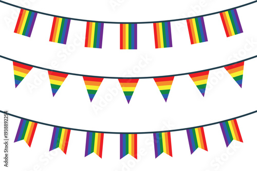 rainbow lgbt flag bunting icon set, lesbian and gay pride symbols