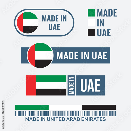 made in UAE labels set, made in United Arab Emirates product icon