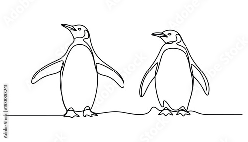 One continuous line illustration of an Penguin, isolated on white background.