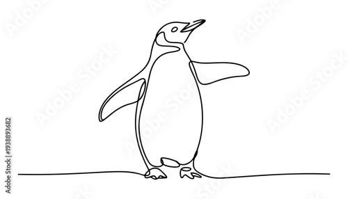 One continuous line illustration of an Penguin, isolated on white background.
