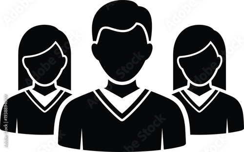 Team members group icon, people avatar silhouette, business community users profile symbol social network teamwork concept flat vector illustration