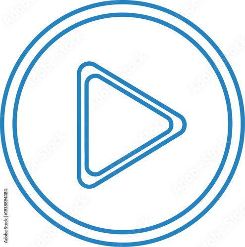 A blue outlined play button icon symbolizing video playback and multimedia content on digital platforms and modern interfaces.