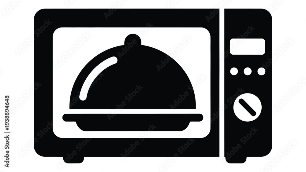 Obraz premium Black microwave with plate cover icon for food heating prevention