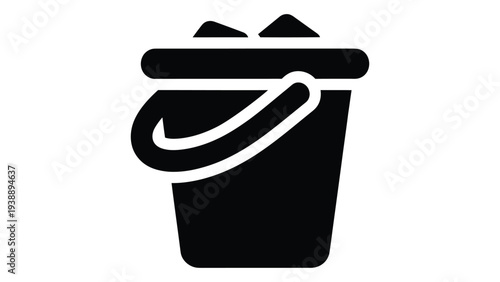 Black ice storage bucket with lid and handle for cold drinks isolated on white background