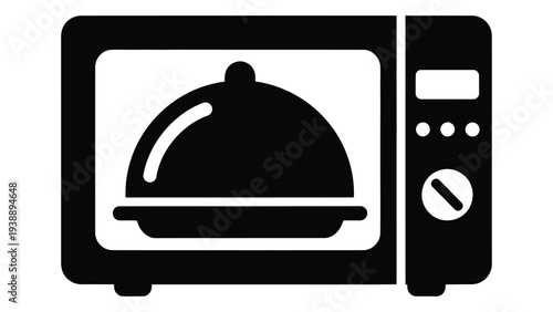 Black microwave with plate cover icon for food heating prevention