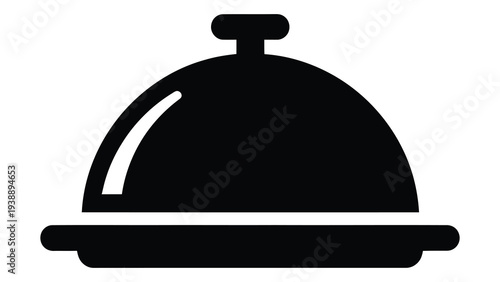 Black metal serving tray with a domed lid on a white background for food presentation