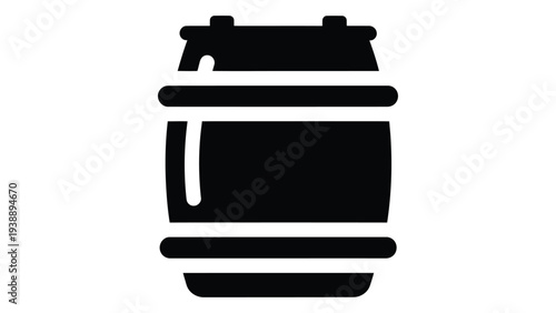 Black silhouette of a food storage barrel on white background for food or grain storage