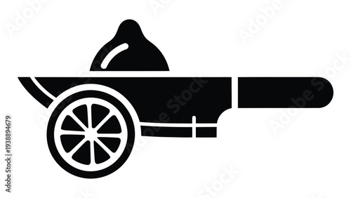 Black silhouette of a lemon cutting knife on a white background with wheel