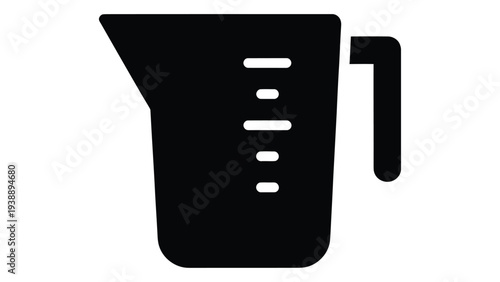 Black silhouette of a baking measuring jug for recipes and cooking isolated on white background