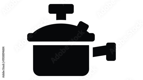 Black silhouette of a pressure cooker with a handle and lid on a white background