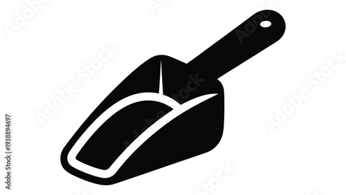 Black silhouette of a rice storage scoop on white background for kitchen utensils