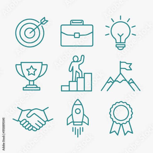 A set of Business and achievement icons focuses on simplicity, elegance, and ease of recognition. Vector Sign for Logos, Labels, and Icons.
