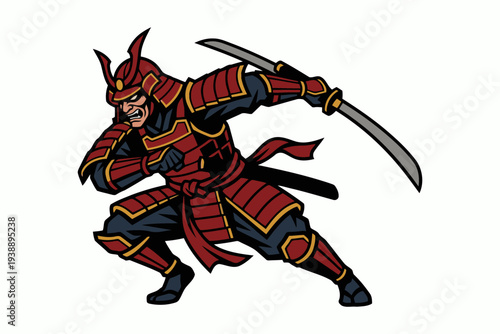 Samurai warrior in red armor vector illustration graphic design for martial arts and Japanese culture