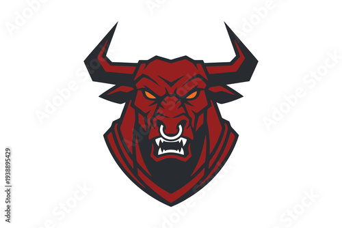 Aggressive red bull mascot head logo design vector graphic illustration for sports team or esports branding purposes