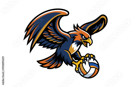 Vector illustration of eaglel mascot with volleyball graphic design for sports teams and athletic clubs logo emblem