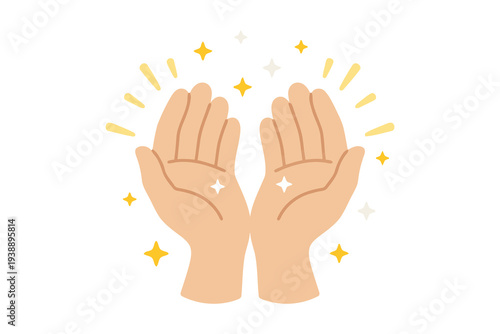 Hands clapping vector illustration with stars and glow effect celebrating success and appreciation concept design