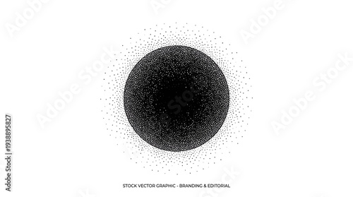 Abstract minimalist black circle on a white background with halftone texture, bold geometric design for modern art and graphic projects