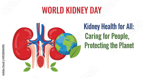 World kidney day illustration with kidneys earth and health message