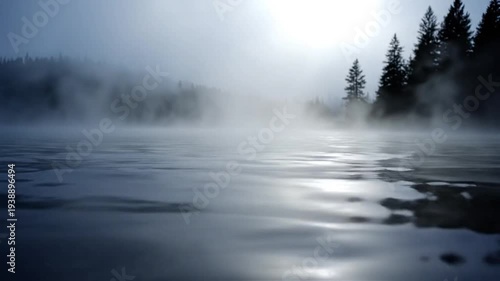 Misty Lake Envelopes Trees in Silence Amid Tranquil Wilderness
