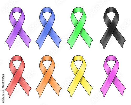 Awareness Ribbon Set Multi Color Support Symbol Illustration Transparent Background