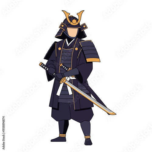 Samurai Warrior in Traditional Armor with Swords, Japanese Warrior Art