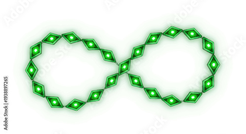 Glowing Green Infinity Symbol Made of Diamond Shapes and Lights