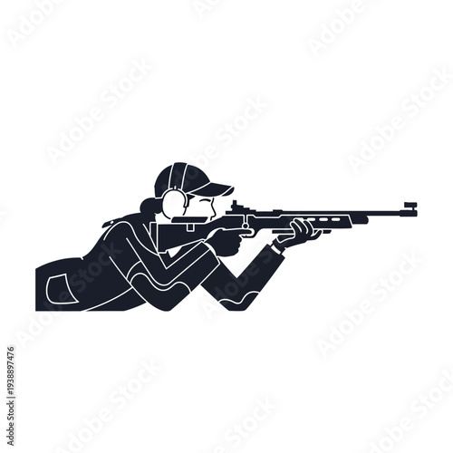 Woman aiming rifle, shooting sport, precision, focus, competition, athlete, target practice