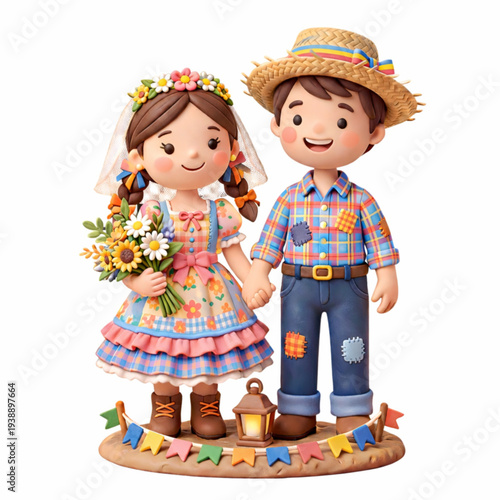 Adorable Festa Junina Couple Celebrating Brazilian June Festival