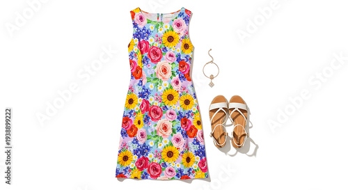 colorful floral summer dress hanging isolated on white background stylish women fashion concept featuring vibrant pattern clothing for seasonal wardrobe boutique display and fashion branding