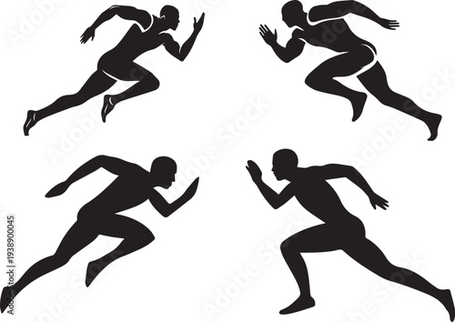 Young man running  silhouette isolated on white background