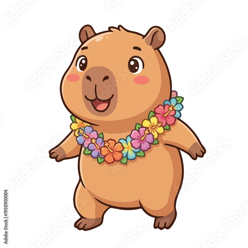 Cute Capybara Wearing a Flower Lei
