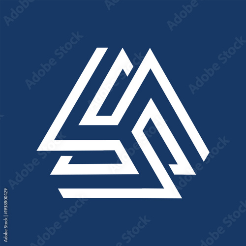 this is a logo design of a geometrical triangle shape of three segments connected together