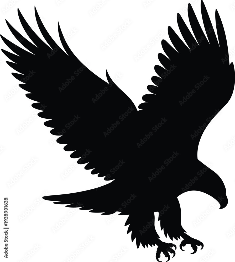 Obraz premium PrintEagle silhouette illustration, bird of prey vector, freedom symbol artwork, powerful wings design,