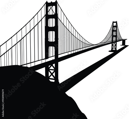 PrintGolden Gate Bridge silhouette, San Francisco landmark vector, suspension bridge artwork,